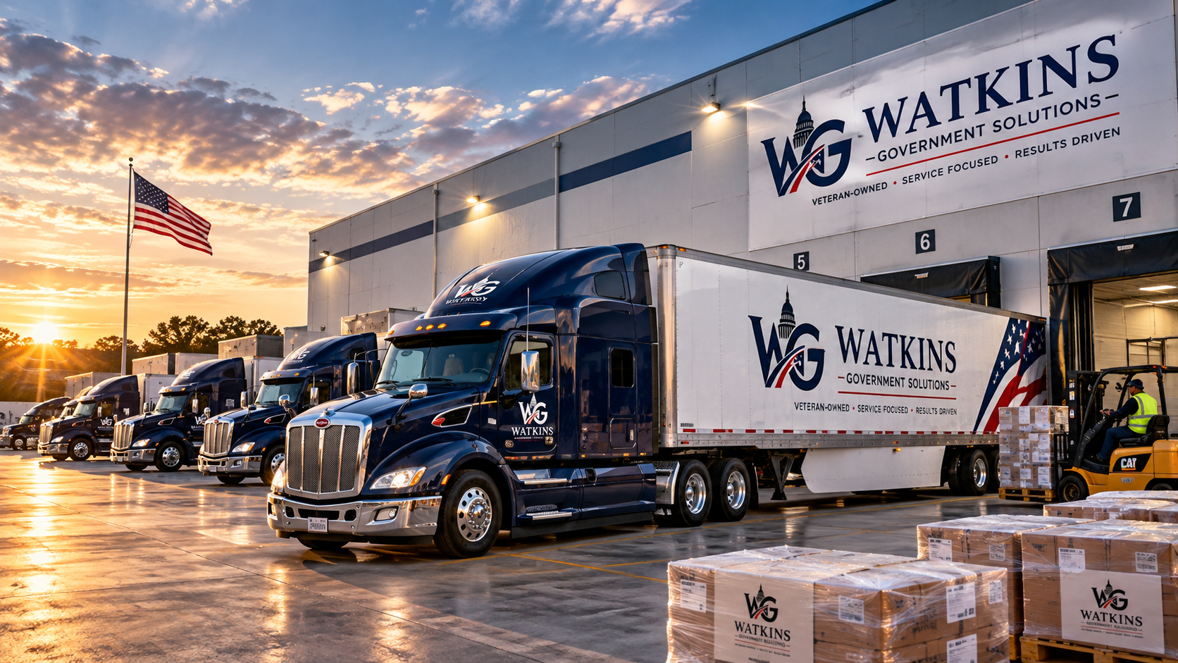 American trucking and logistics at a U.S. distribution center